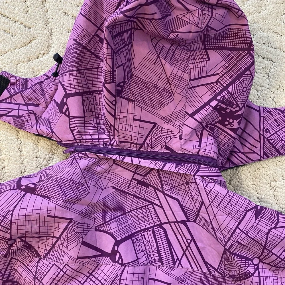 OTU Womens Purple Geometric Map Print Waterproof Ski Snowboard Jacket Hooded Med